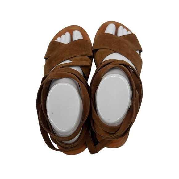 HINGE Brown Suede Leather Slip On Ankle Wrap Sandals Size 8 Women’s - Picture 5 of 9